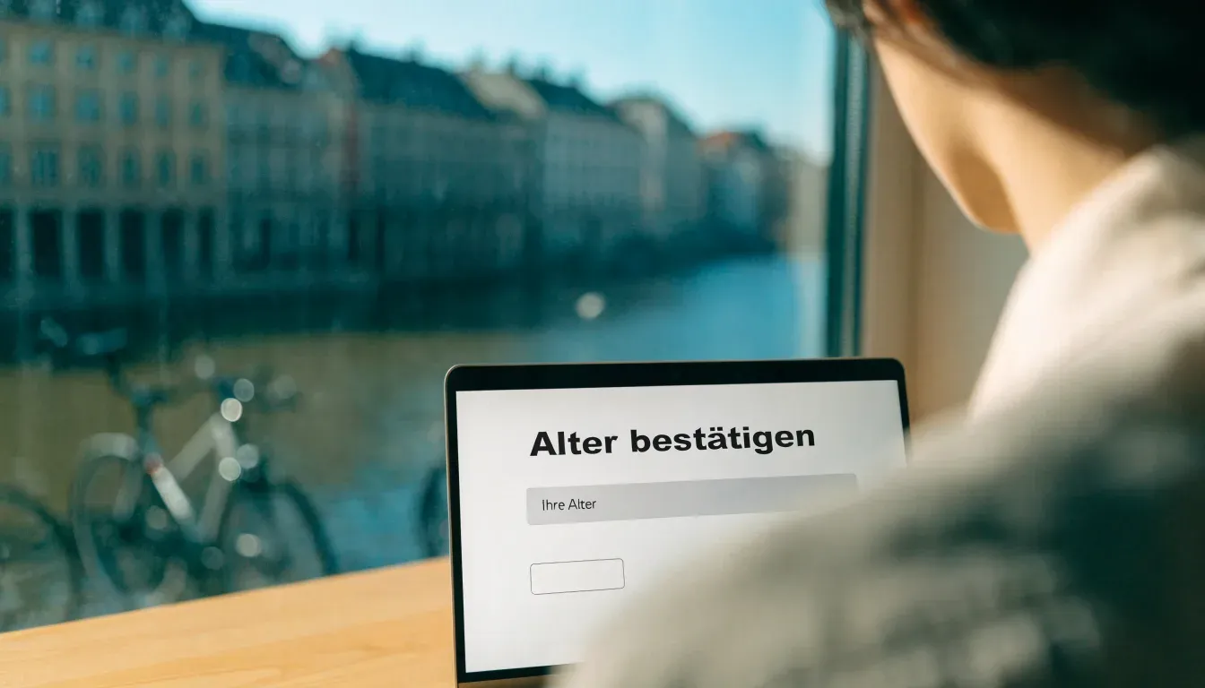 Ein Gebäude mit steinernen Säulen steht an einem Flussufer an einem klaren Morgen, davor lehnen einige Fahrräder.