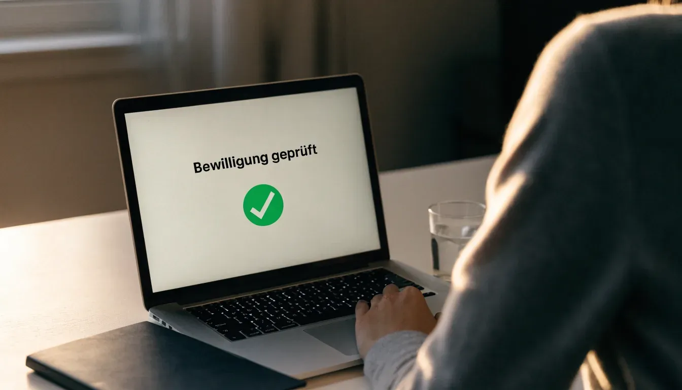 Eine breite Steintreppe führt zu einem hohen Portal aus dunklem Holz, das Licht der Dämmerung liegt auf den Stufen.