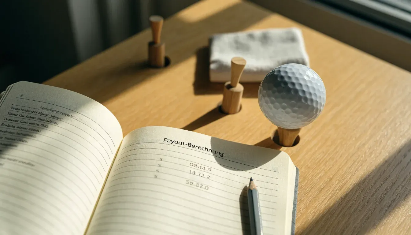 Ein Golfball liegt auf einem gepflegten Grün nahe am Loch, im goldenen Licht der Abendsonne.