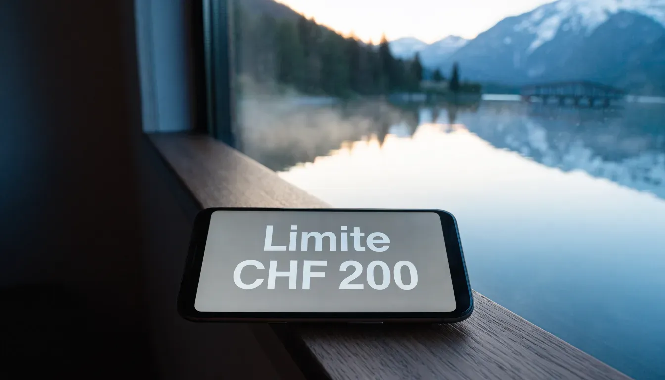 Ein Holzsteg führt über einen stillen Bergsee in den Alpen, über dem Wasser hängen bei Sonnenaufgang einzelne Nebelschwaden.