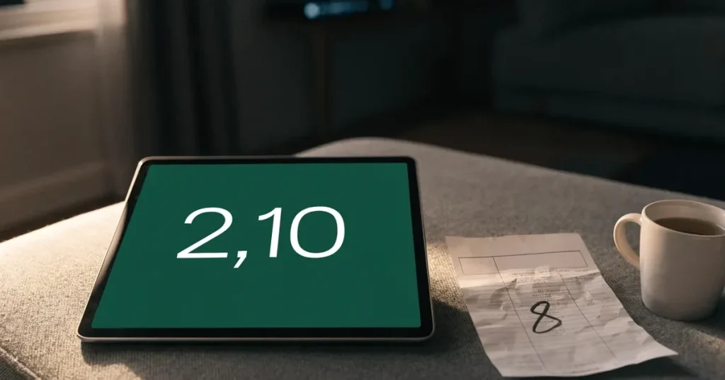 Ein Tablet mit schwarzem Display liegt auf einem Sofakissen, daneben ein Becher mit Tee, vom Fenster her fällt Abendlicht.