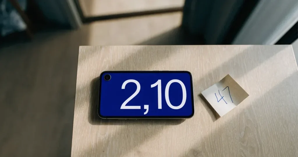 Eine kleine Geschenkschachtel mit schlichtem Band steht auf einem hellen Holztisch neben einem Fenster mit Morgenlicht.