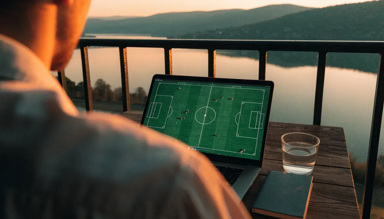 Eine Fähre gleitet bei Sonnenuntergang über einen ruhigen See, das Wasser glänzt in Orange.