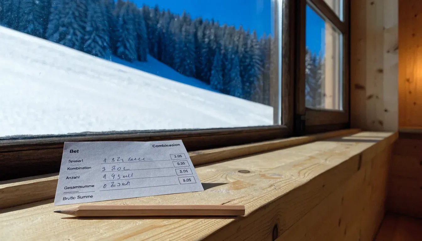 Ein Skihang mit frischen Spuren im Neuschnee unter blauem Himmel, am Rand stehen verschneite Tannen.